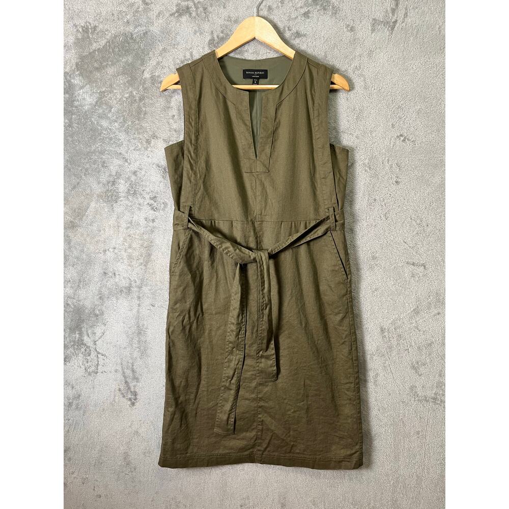 Banana Republic Linen Blend Midi Shift Dress Small Petite Vegan Green Lined
